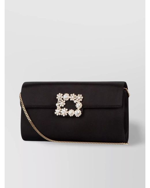 Roger Vivier Black Silk Satin Crystal Embellished Clutch Bag