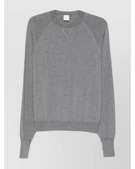 Eleventy Gray Wool Raglan Crew-Neck Ribbed Hem Jumper for men