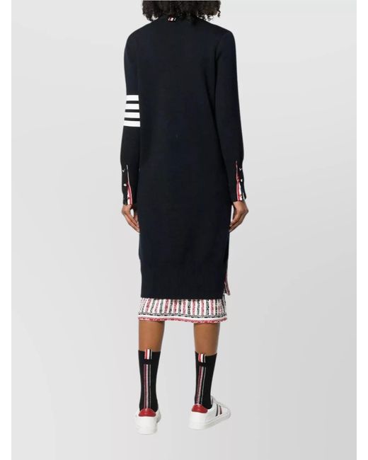 Thom Browne Blue Wool Fine-Knit Long V-Neck Cardigan