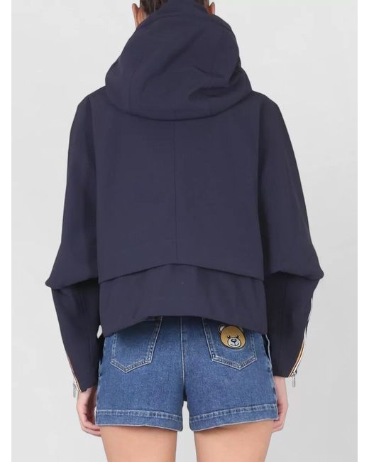 K-Way Blue Hooded Jacket Logo Elastic Cuffs Stripes