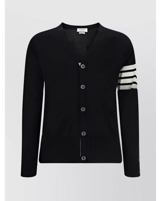 Thom Browne Black Fine-Knit Wool V-Neck Cardigan for men