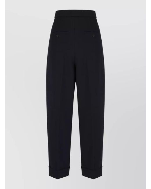 Max Mara Blue Virgin Wool High-Rise Cropped Tailored Trousers
