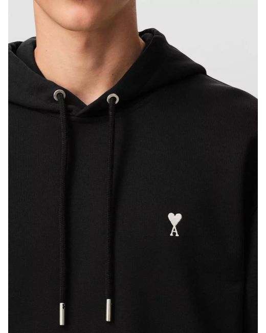 AMI Black Ami De Coeur Cotton Logo Hoodie for men