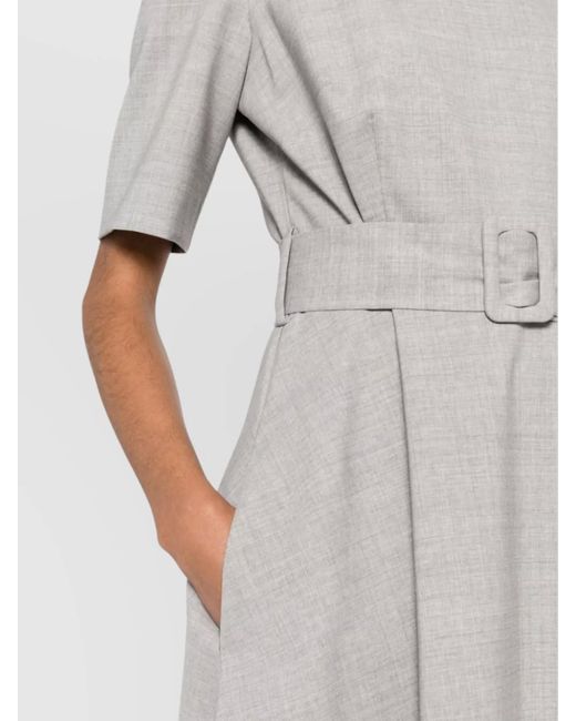 P.A.R.O.S.H. White Wool Dart-Detail Belted Midi Dress