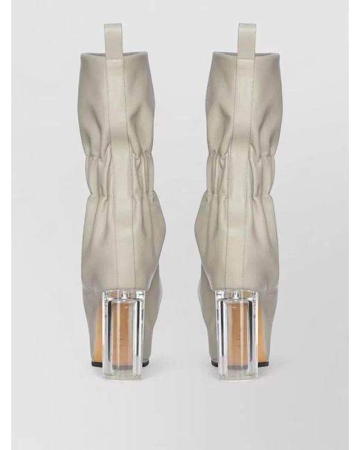 Rick Owens White Leather Cuffed Pull On Boots Ruched