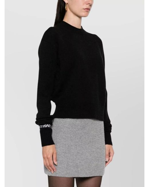Sportmax Black Wool Cashmere Intarsia Knit Logo Long Sleeve Crew Neck Jumper