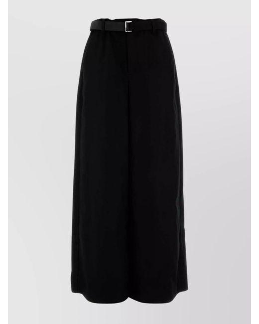 Sacai Black Wide-Leg Wool Trousers With Belted Waist