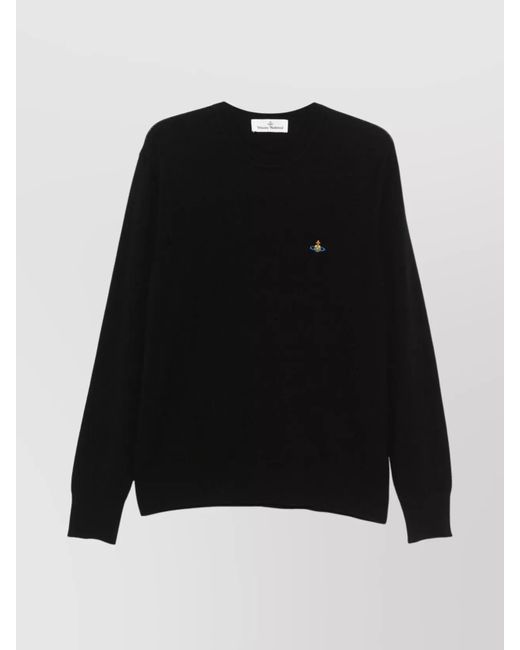 Vivienne Westwood Black Cashmere Merino Wool Ribbed Crewneck Sweater for men