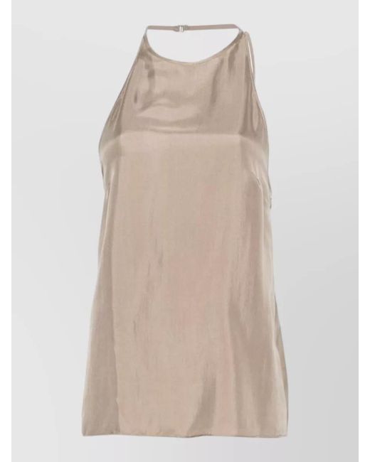 Alysi Natural Silk Halterneck Top Open Back Straps