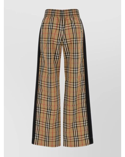 Burberry Natural Checked Cotton High-Rise Wide-Leg Trousers