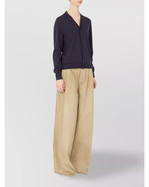 Maison Margiela Blue Wool Ribbed V-Neck Long-Sleeve Cardigan