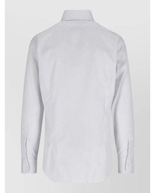 Barba Napoli White Striped Button Down Collar Long Sleeve Shirt for men