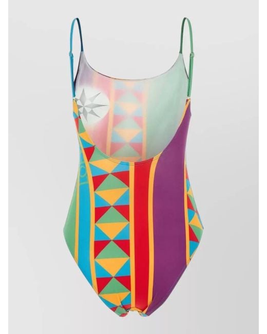 Loewe White Geometric Stretch Nylon Scoop Neck Swimsuit