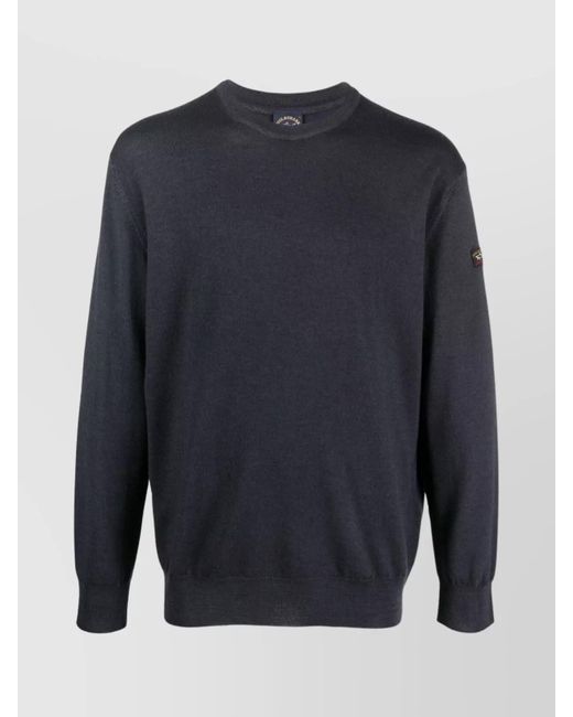 Paul & Shark Blue Ribbed Crew Neck Sweater With Long Sleeves for men
