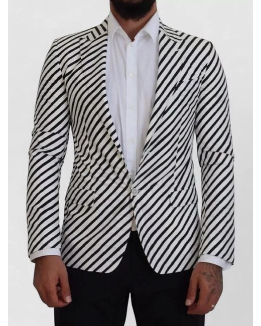 Dolce & Gabbana Gray Cotton Striped Slim-Fit Blazer for men