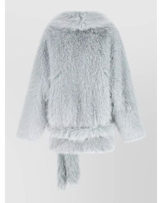 Pinko Blue Faux Fur Coat Shawl Collar Belt