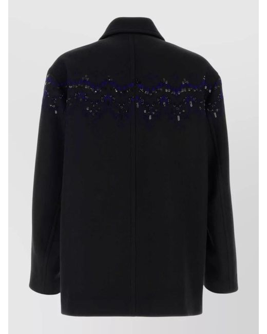 Dries Van Noten Blue Wool Blend Randale Coat Collar Detail for men