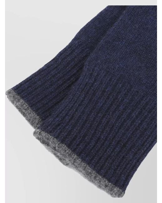 Brunello Cucinelli Blue Cashmere Knit Gloves Full Finger Ribbed Cuffs for men