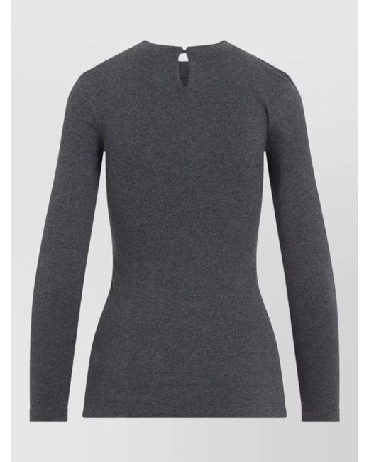 Brunello Cucinelli Gray Rib Knit Long Sleeve Keyhole T-Shirt