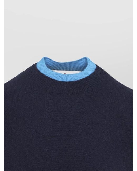 Marni Blue Cashmere Crew Neck Sweater Contrast Rib Trim for men