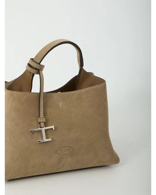 Tod's Natural Micro Suede Leather Shoulder And Top Handle Bag
