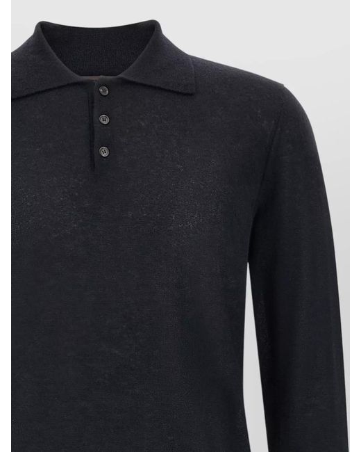 Zanone Blue Cashmere Polo Shirt Long Sleeves Ribbed Cuffs for men