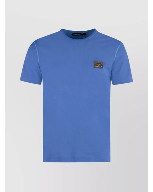 Dolce & Gabbana Blue Cotton Ribbed Crew-Neck T-Shirt for men