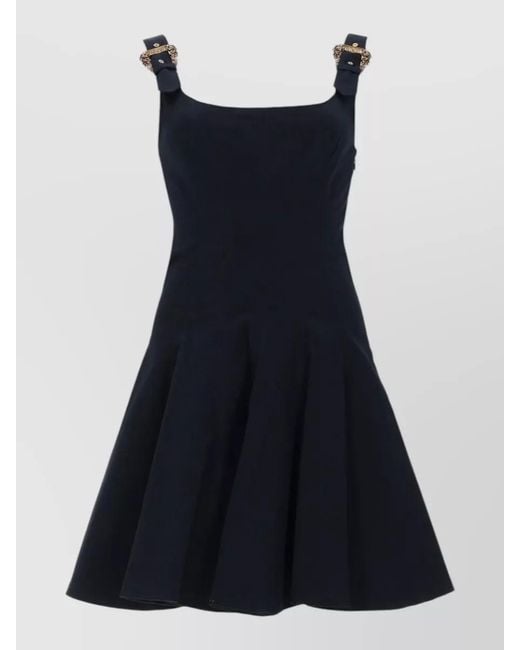 Versace Jeans Couture Blue Dress Buckle Straps Flared Skirt Pleated