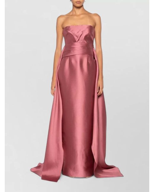 Solace London Pink Satin Maxi Dress Strapless Bandeau Neck Gown