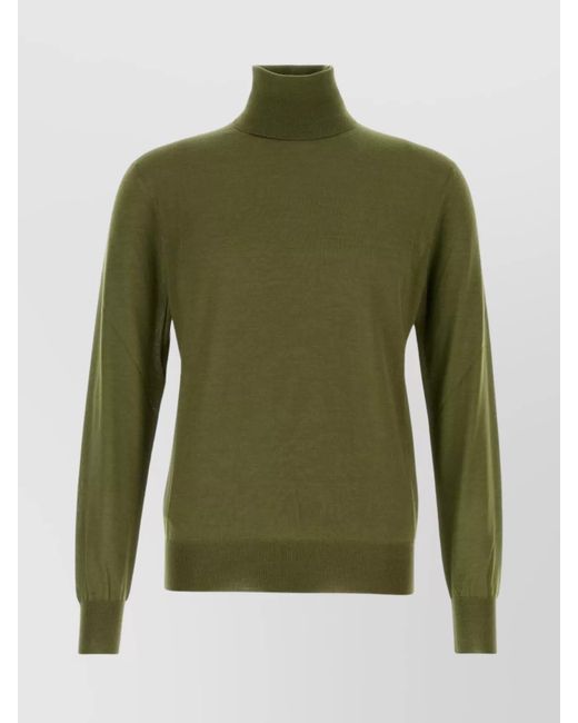 Saint Laurent Green Cashmere Wool Silk Fine-Knit Turtleneck Sweater for men