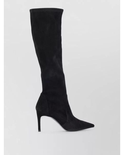 Stuart Weitzman Black Knee High Suede Pointed Toe Boots