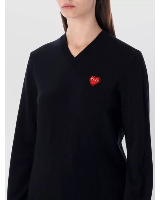 COMME DES GARÇONS PLAY Blue Wool V-Neck Crystal-Embellished Sweater