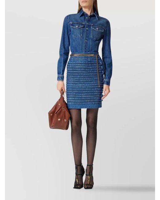 Versace Blue Denim High-Rise Paneled Mini Skirt