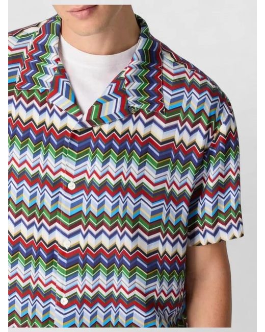 Missoni Blue Short Sleeve Shirt Zigzag Pattern for men