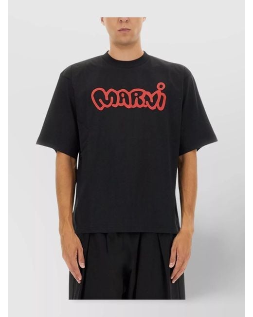 Marni Black Graphic Crew Neck Short Sleeve T-Shirt for men