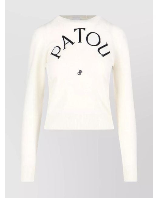 Patou White Ribbed Cuff And Hem Knit Crewneck
