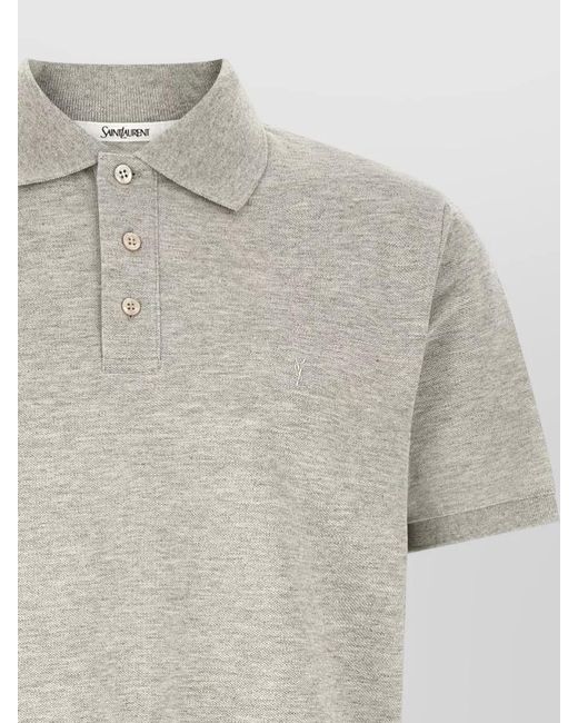 Saint Laurent White Cassandre Signature Polo Shirt Short Sleeves for men