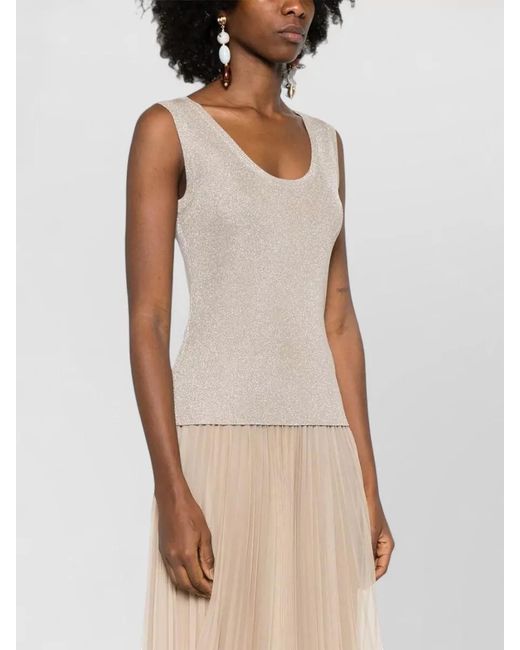 Fabiana Filippi Natural Metallic Scoop Neck Sleeveless Tank Top