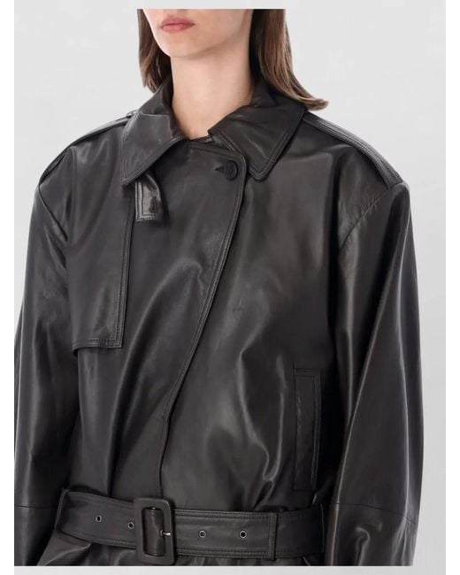 ROTATE BIRGER CHRISTENSEN Black Lamb Leather Belted Peplum Biker Jacket