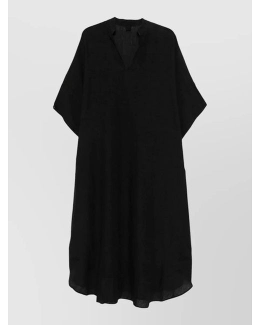 120% Lino Black Linen Kaftan Dress Loose Silhouette