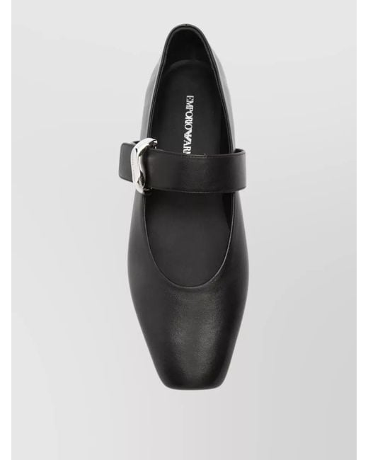 Emporio Armani Black Leather Ballet Shoes Flat Sole Square Toe