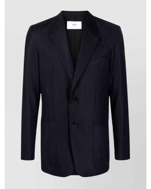 AMI Blue Notch Lapel Wool Blazer for men