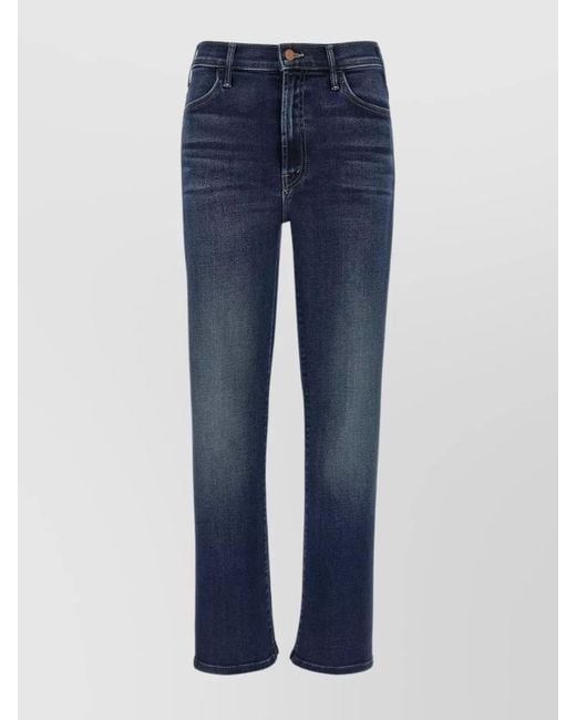 Mother Blue Denim Straight-Leg Ankle Jeans