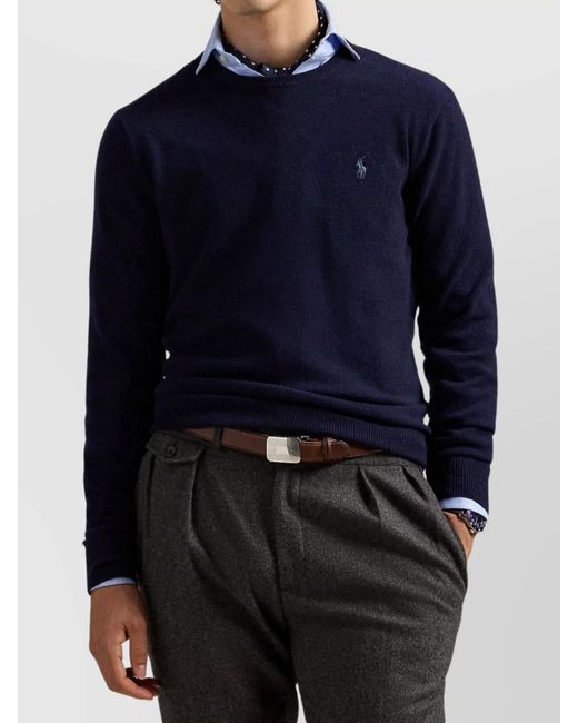 Polo Ralph Lauren Blue Merino Wool Ribbed Crewneck Sweater for men