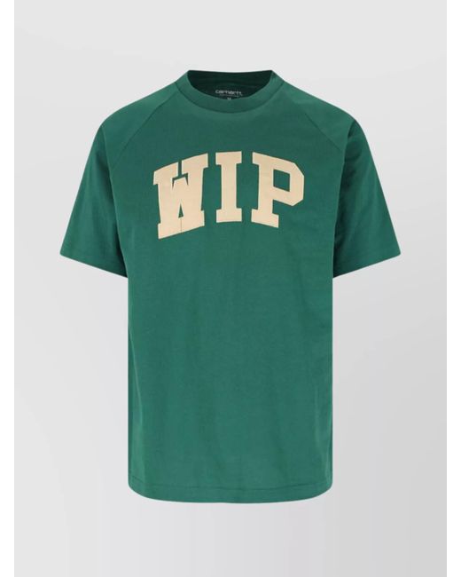 Carhartt Green Crew Neck Graphic Print Ribbed Collar T-Shirt for men