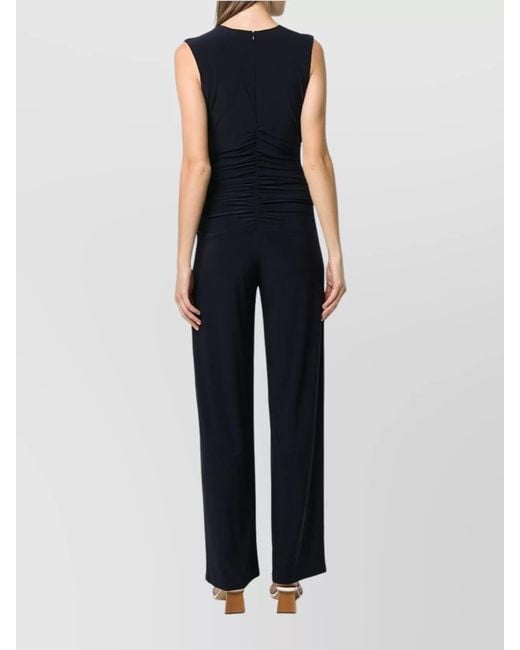 Norma Kamali Blue Sleeveless V-Neck Jumpsuit Cinched Waist