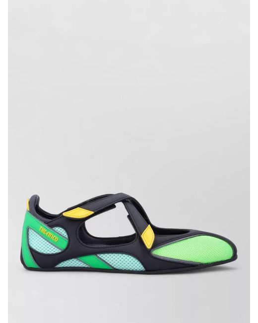 The Attico Green Mesh Leather Cutout Ballet Flats