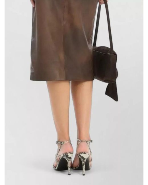 ROTATE BIRGER CHRISTENSEN Brown High Waist Leather Midi Pencil Skirt
