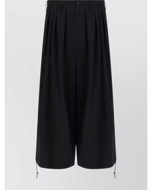 Yohji Yamamoto Black Drawstring Hem Pleated Trousers And Pockets for men