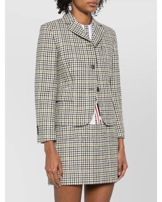 Thom Browne White Checked Single Breasted Wool Coat